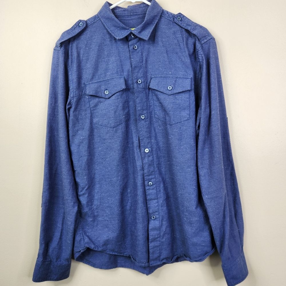Versace Jeans Mens Slub Knit 2 Pocket Long Sleeve Full Button Down Shirt Small